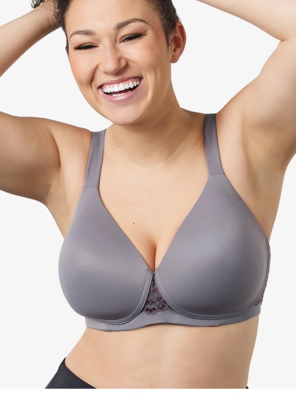 Leading Lady Brigitte Lace Lightly Padded Wireless T-Shirt Bra - Gray Sz 42 G